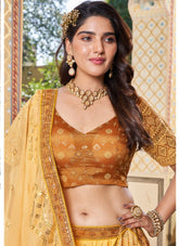 Rubbed Mukesh Cin Allover Lehenga in Mustard